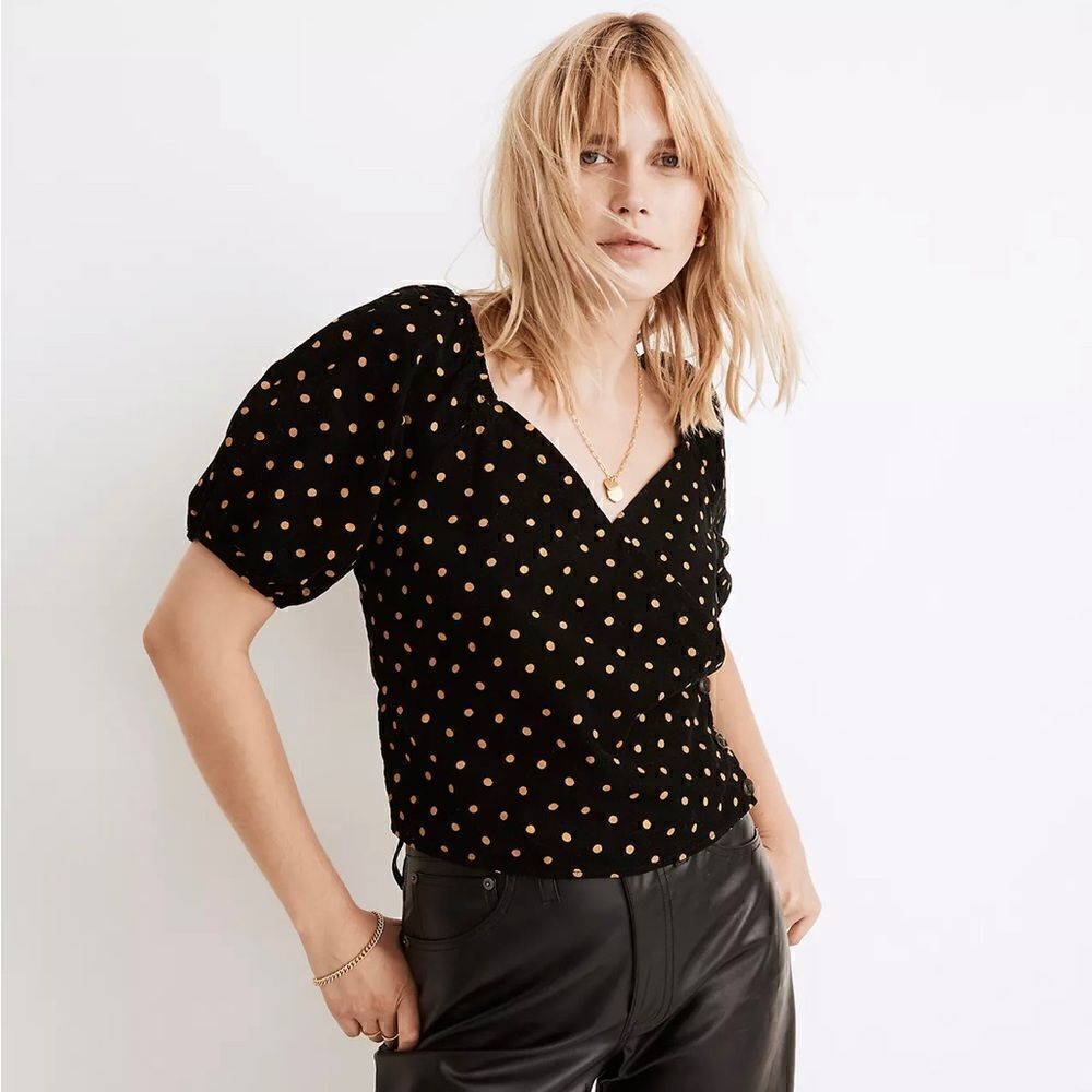 MADEWELL Corduroy Puff-Sleeve Wrap Top in Oval Dot SMALL 2021
